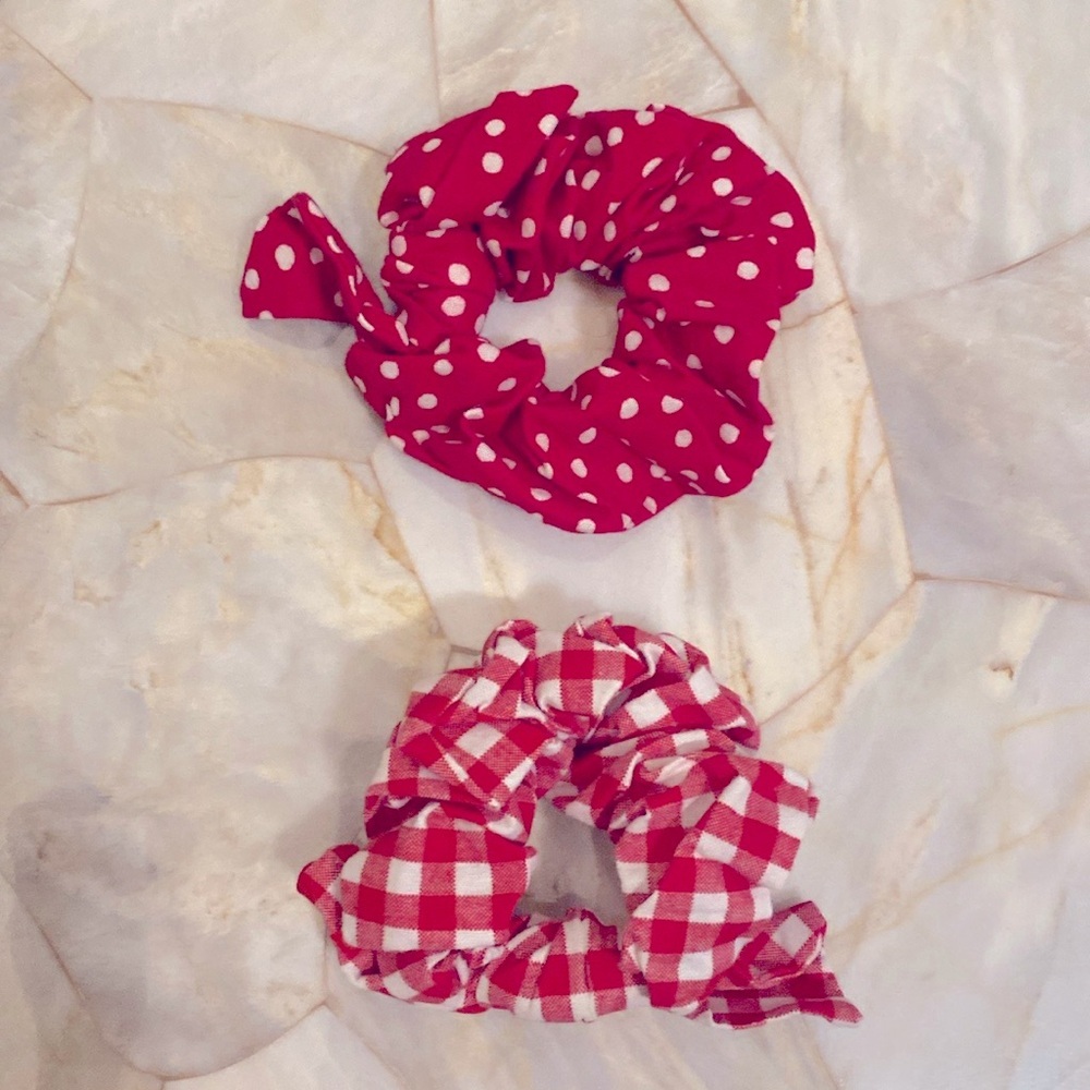 Scrunchie Set of 2: Polka Dot and Red Plaid